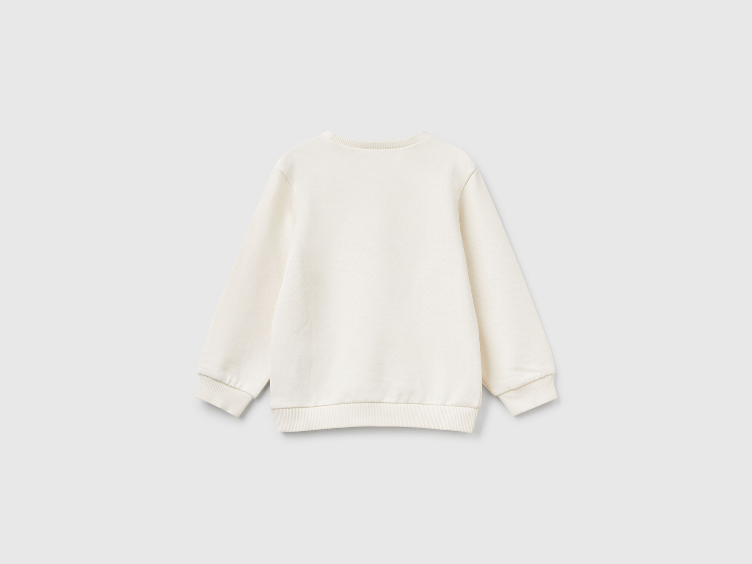 Benetton Kız Bebek Ekru Grafik Baskılı Ribanalı Bisiklet Yaka Sweatshirt