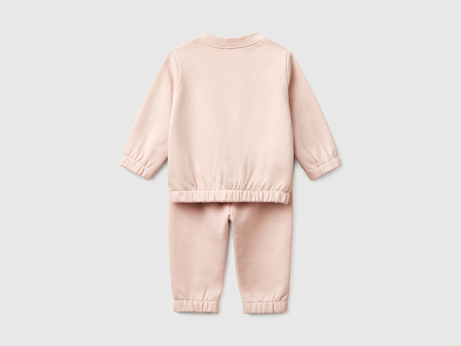 Benetton Bebek Toz Pembe Baskılı Bomber Yakalı Üst ve Beli Lastikli Eşofman Takım