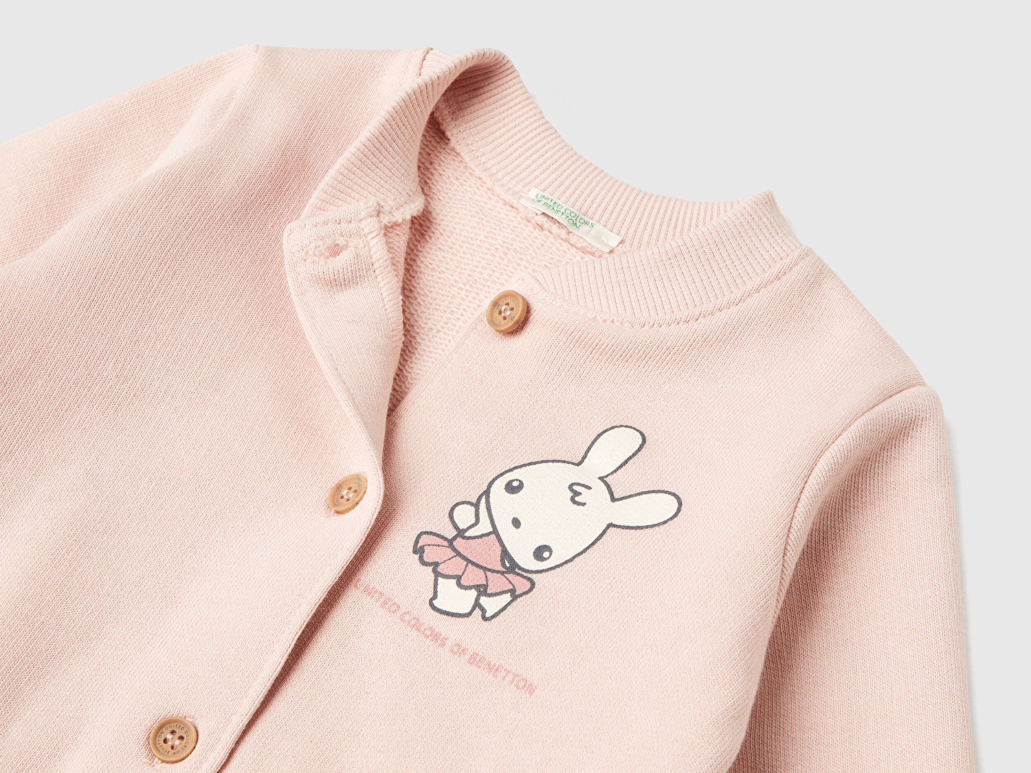 Benetton Bebek Toz Pembe Baskılı Bomber Yakalı Üst ve Beli Lastikli Eşofman Takım