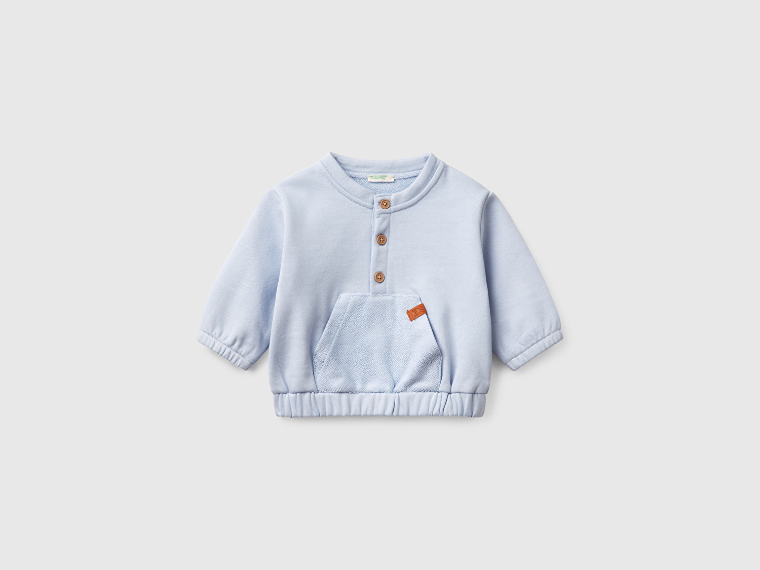 Benetton Bebek Toz Mavi Kese Cepli Manşetli Bisiklet Yaka Sweatshirt