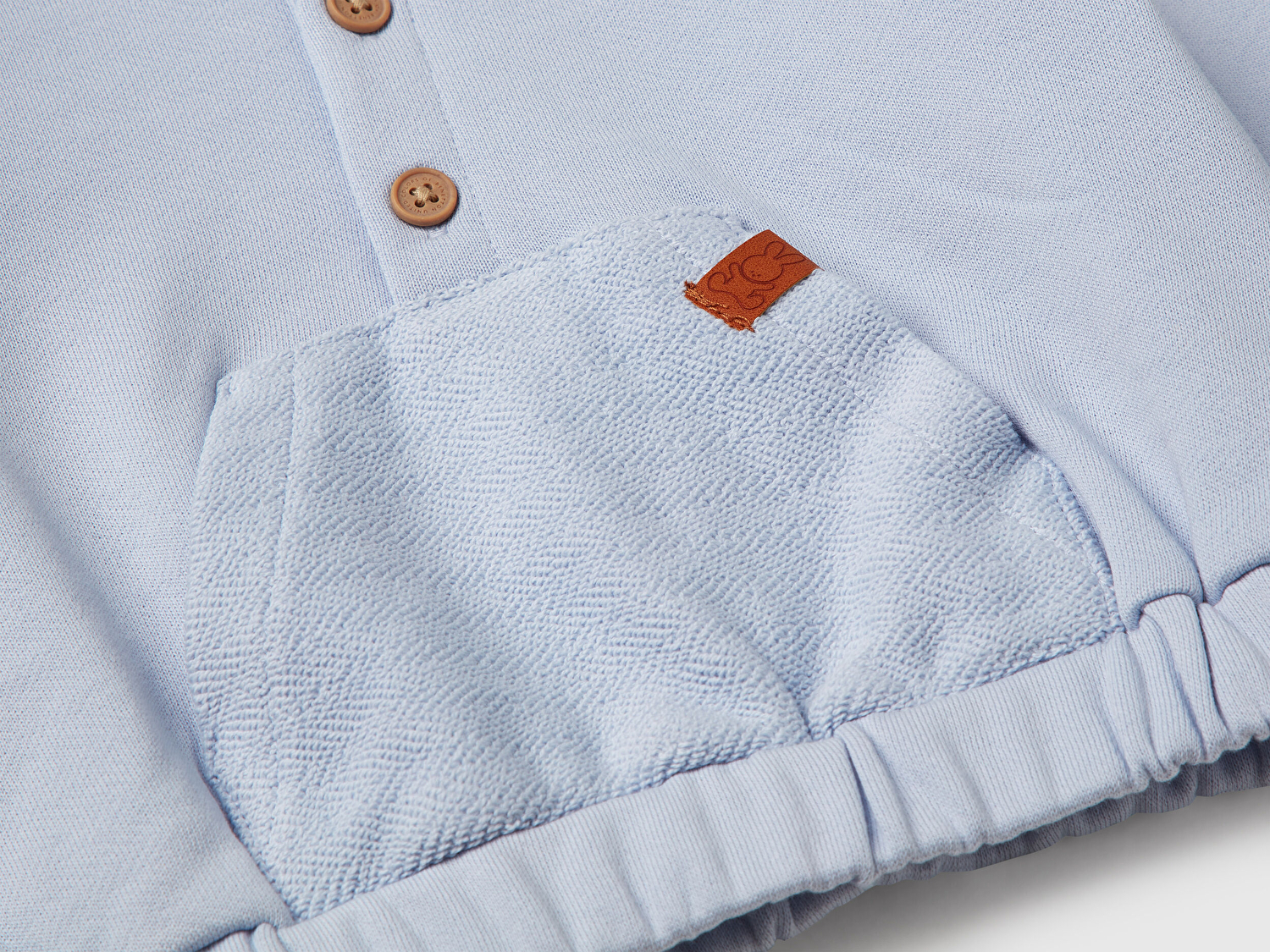 Benetton Bebek Toz Mavi Kese Cepli Manşetli Bisiklet Yaka Sweatshirt