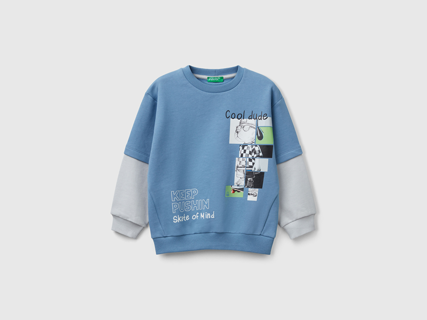Benetton Erkek Bebek Havacı Mavi Grafik Baskılı Çift Kollu Bisiklet Yaka Sweatshirt