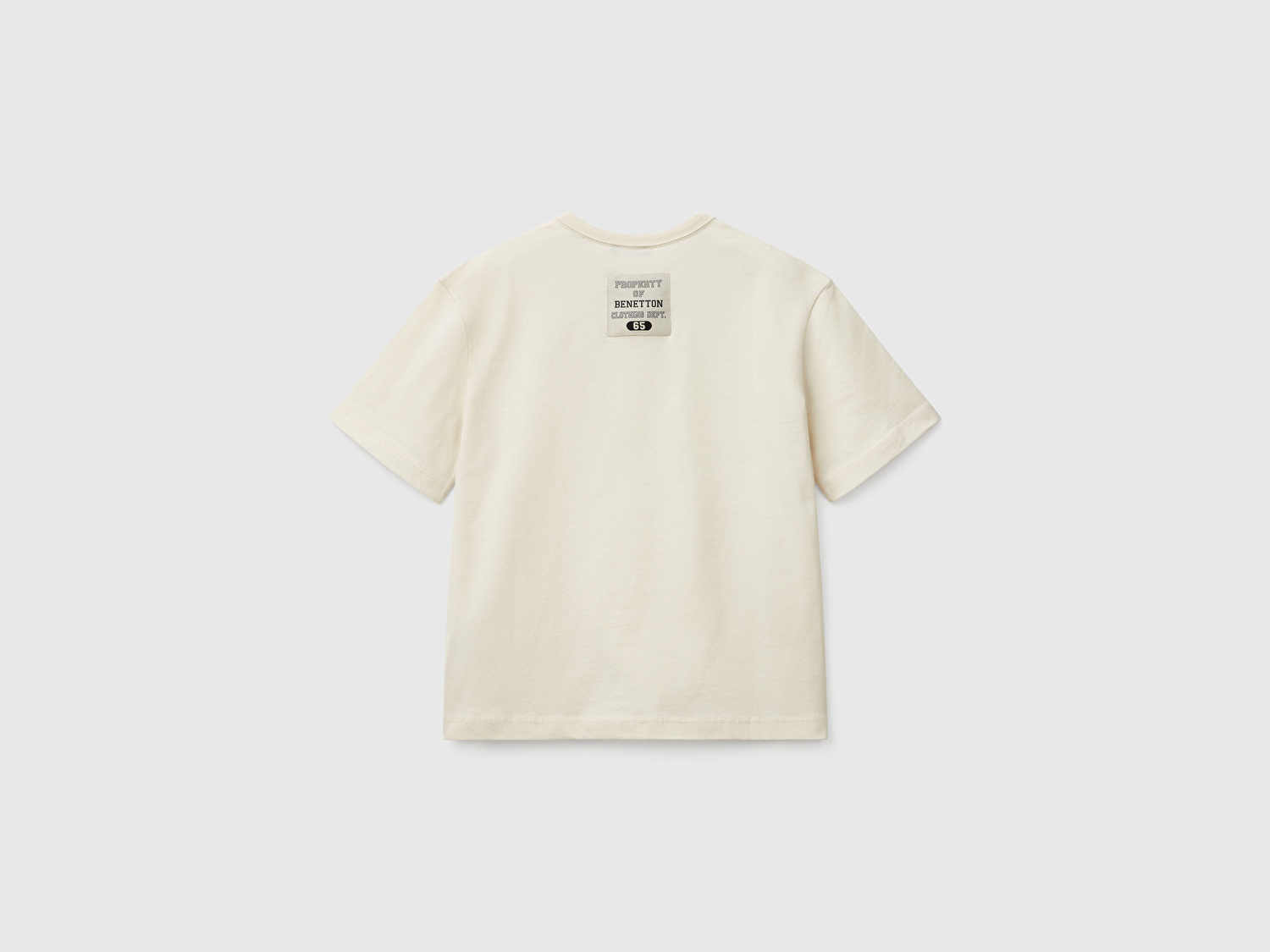 Benetton Erkek Çocuk Krem Logo Baskı Detaylı Oversize T-Shirt
