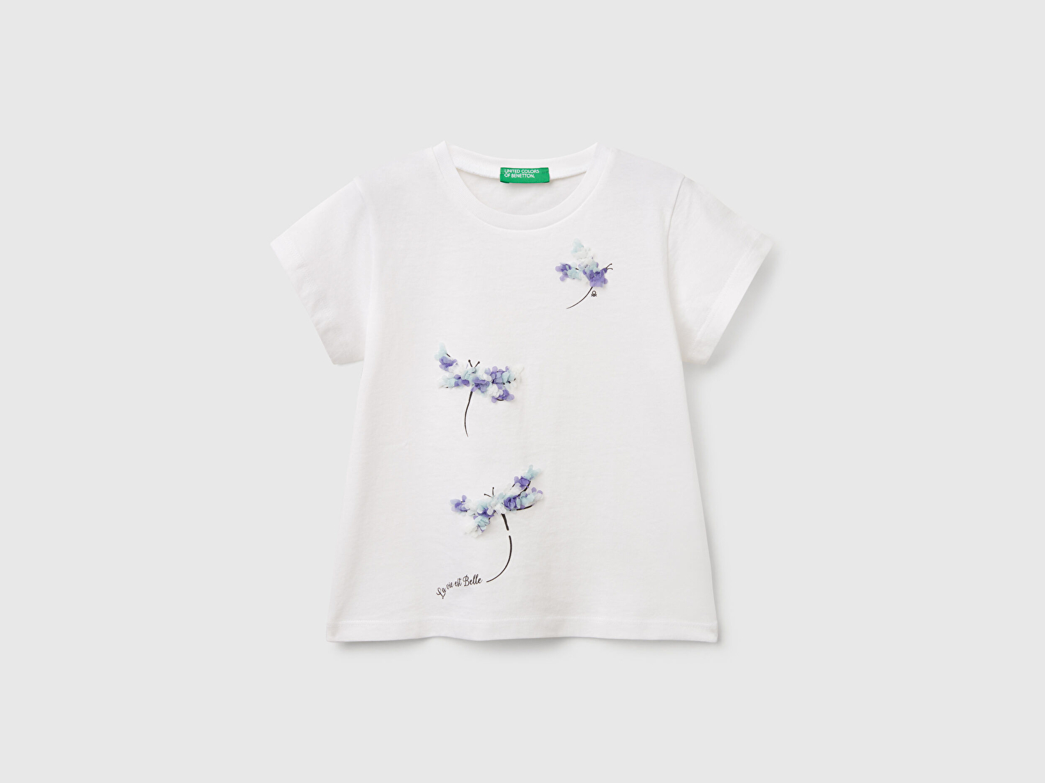 Benetton Kız Bebek Beyaz Nakışlı ve Baskılı T-Shirt