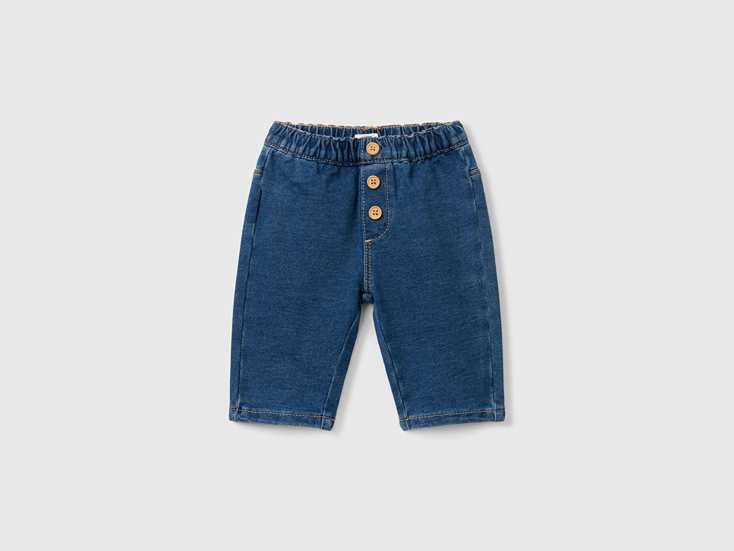 Benetton Bebek Koyu Denim Arkası Suni Deri Etiketli Düğme Detaylı Denim Pantolon