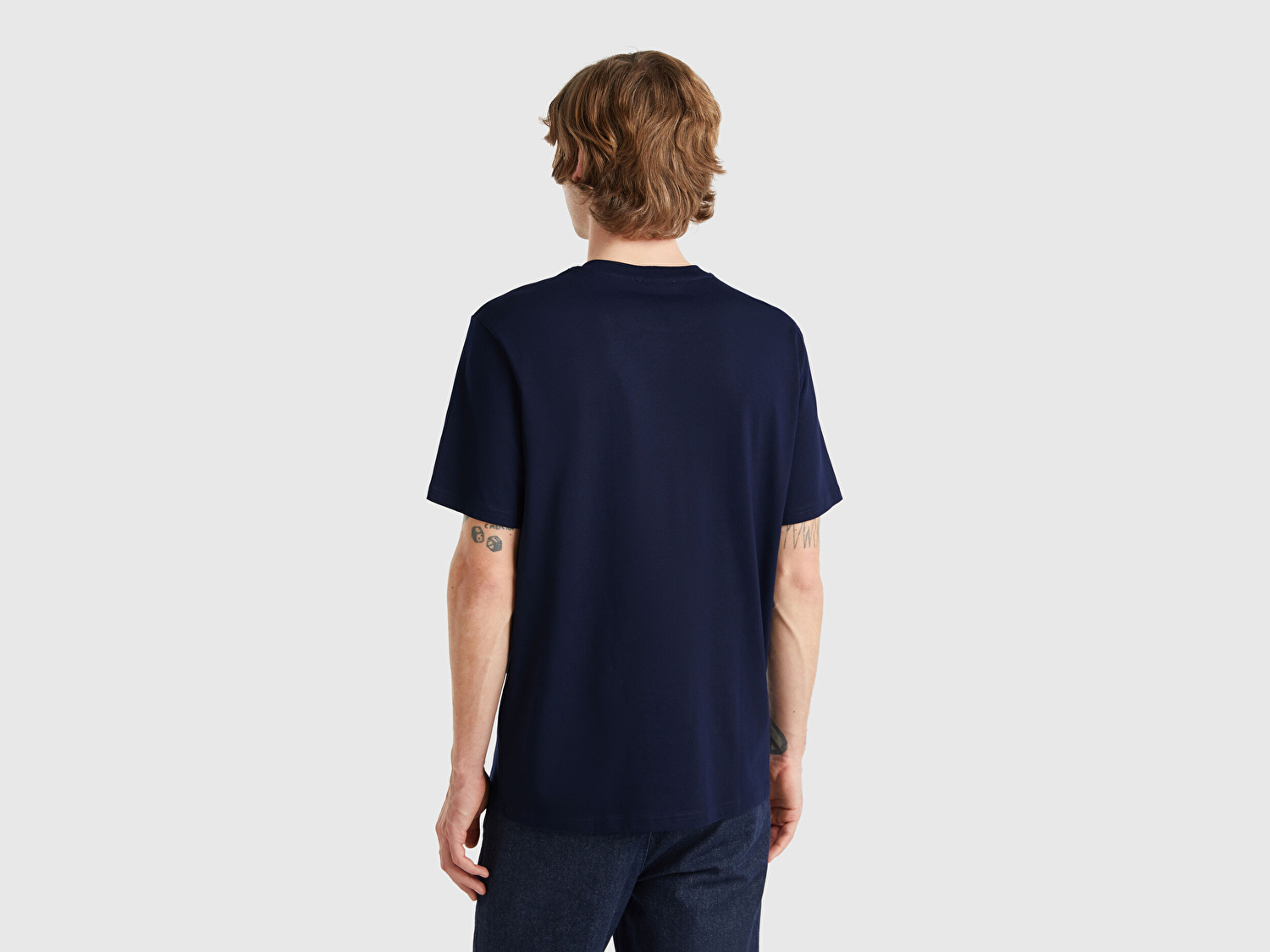 Benetton Erkek Lacivert %100 Koton Benetton Logolu Bisiklet Yaka T-Shirt