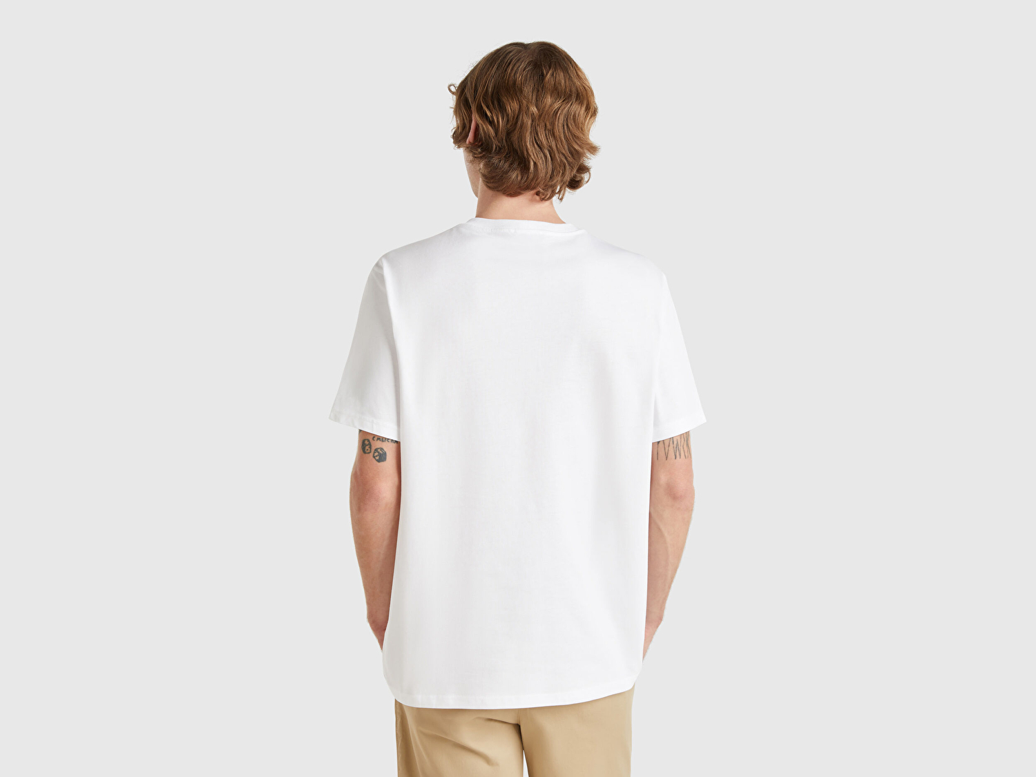 Benetton Erkek Beyaz %100 Koton Benetton Logolu Bisiklet Yaka T-Shirt