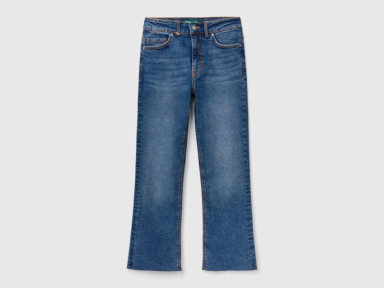 Benetton Kadın Koyu Mavi Streç Pamuklu Paçası Kesik Geniş Paça Denim Pantolon