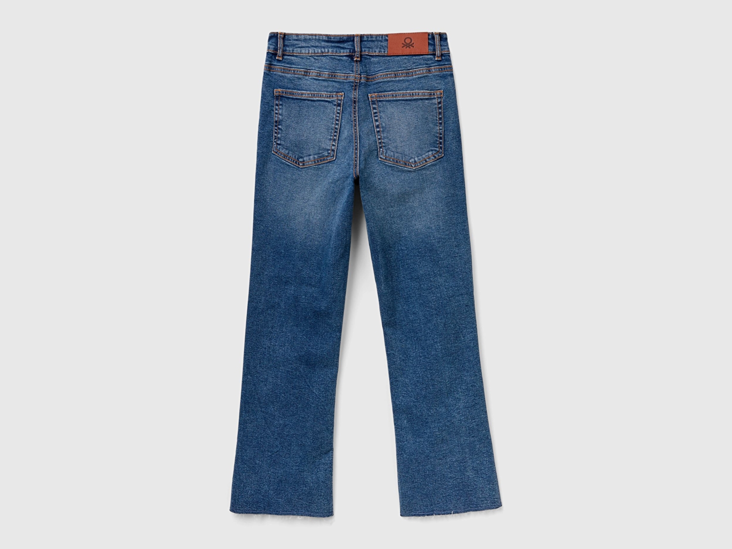 Benetton Kadın Koyu Mavi Streç Pamuklu Paçası Kesik Geniş Paça Denim Pantolon