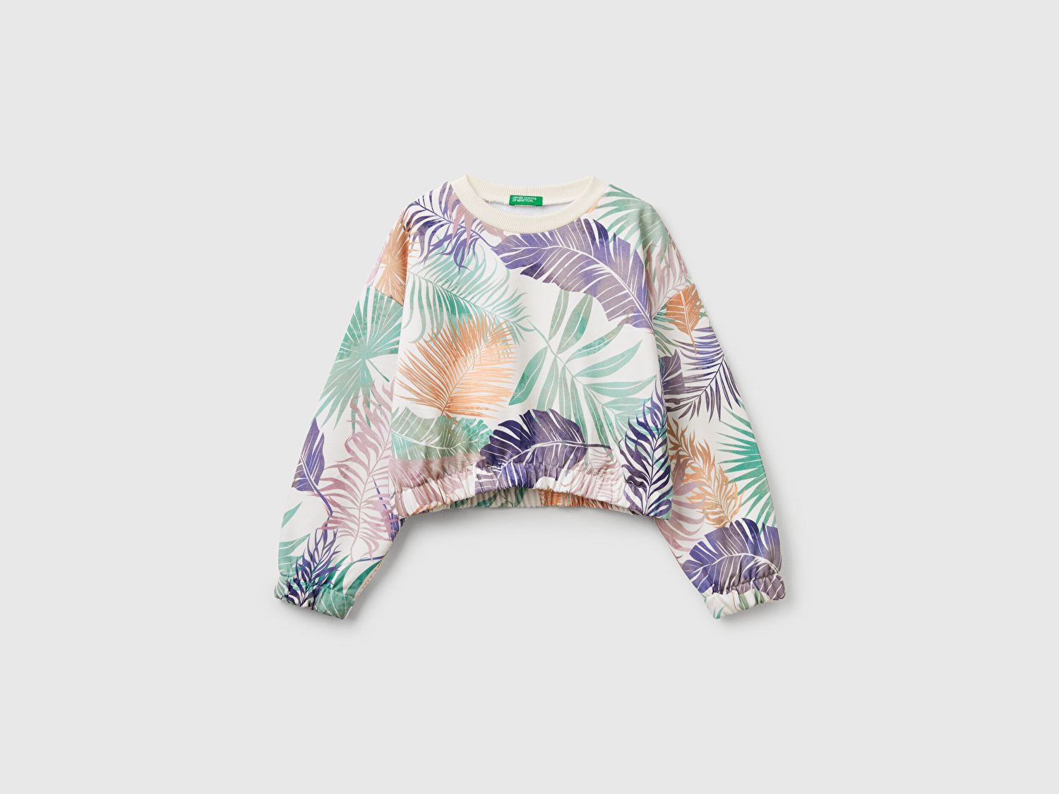 Benetton Kız Çocuk Renkli Mix Tamamı Desenli Logo Etiketli Ribanalı Sweatshirt