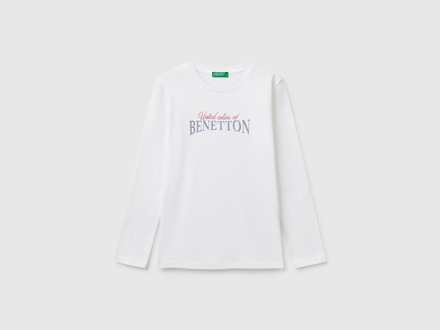 Benetton Kız Çocuk Beyaz Simli Benetton Logo Baskılı T-Shirt