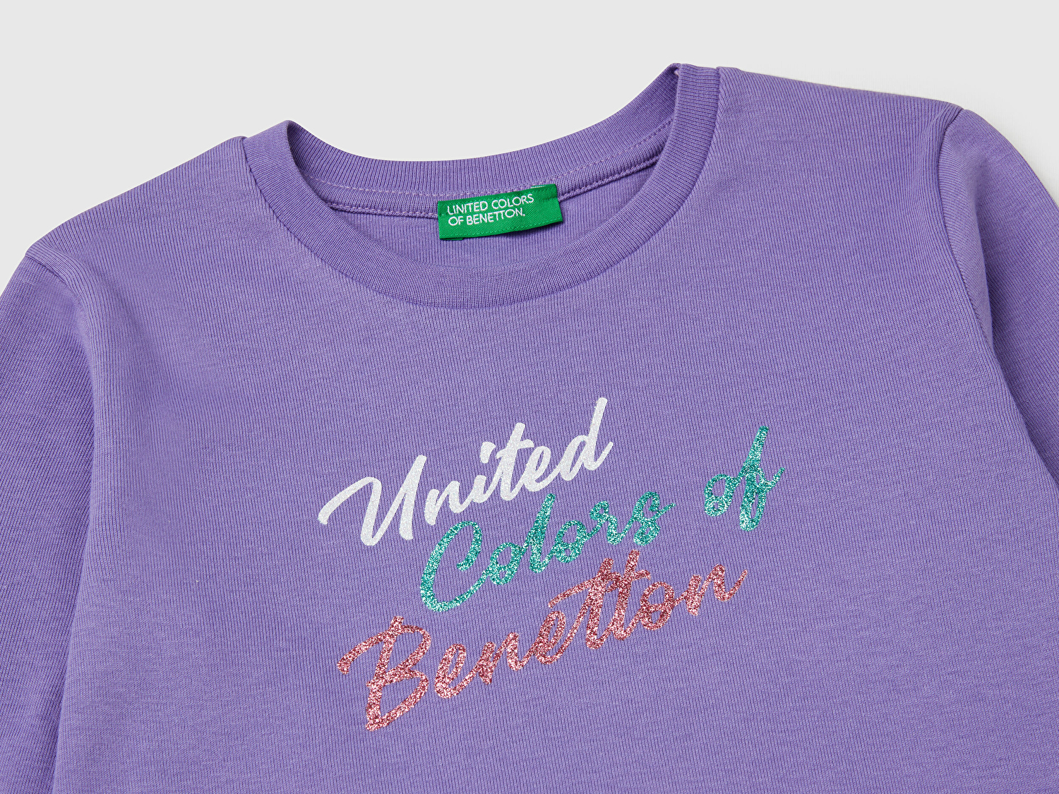 Benetton Kız Çocuk Mor Simli Benetton Logo Baskılı T-Shirt