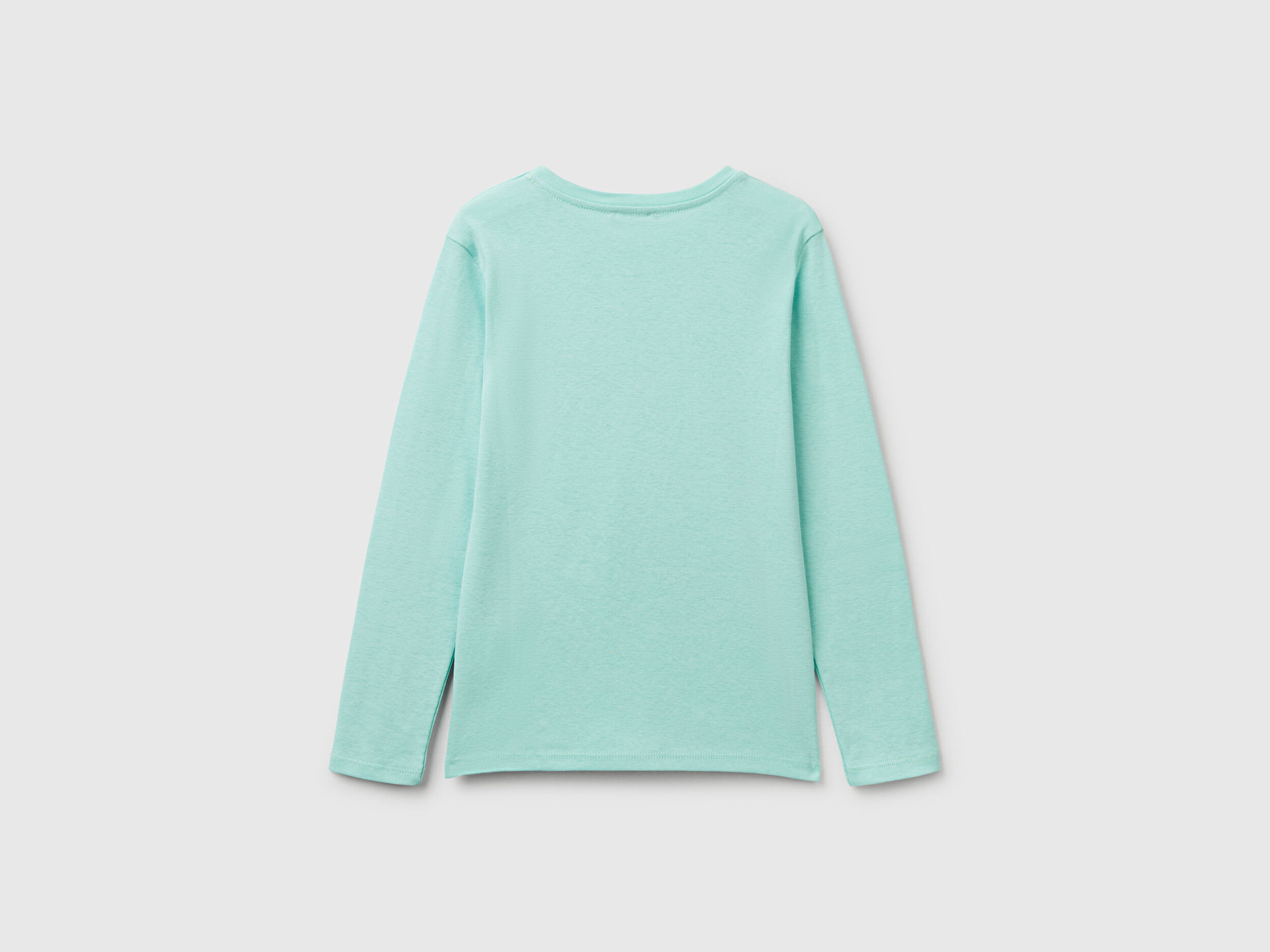 Benetton Kız Çocuk Su Yeşili Simli Benetton Logo Baskılı T-Shirt