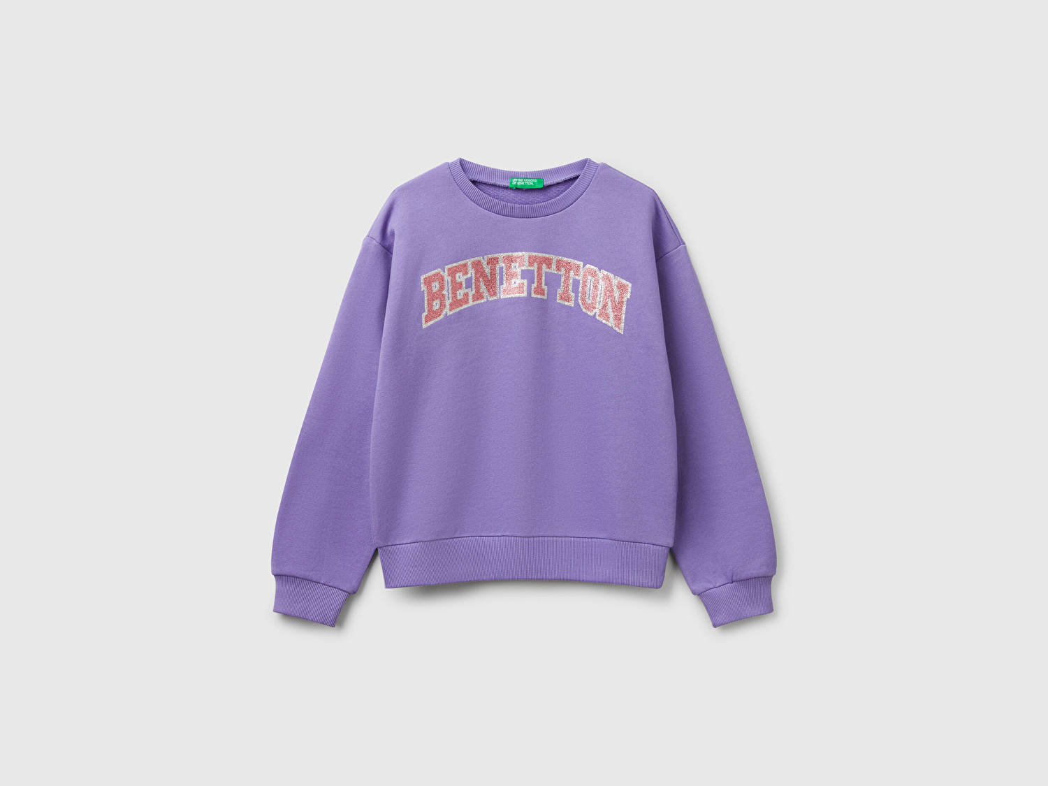 Benetton Kız Çocuk Mor Simli Benetton Logo Baskılı Bisiklet Yaka Sweatshirt