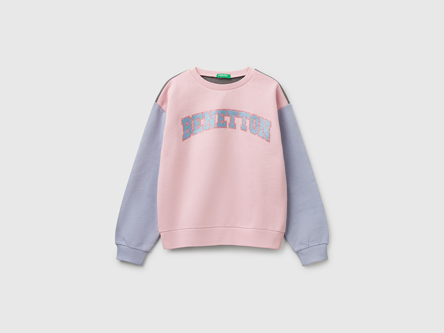 Benetton Kız Çocuk Pembe Mix Simli Benetton Logo Baskılı Bisiklet Yaka Sweatshirt