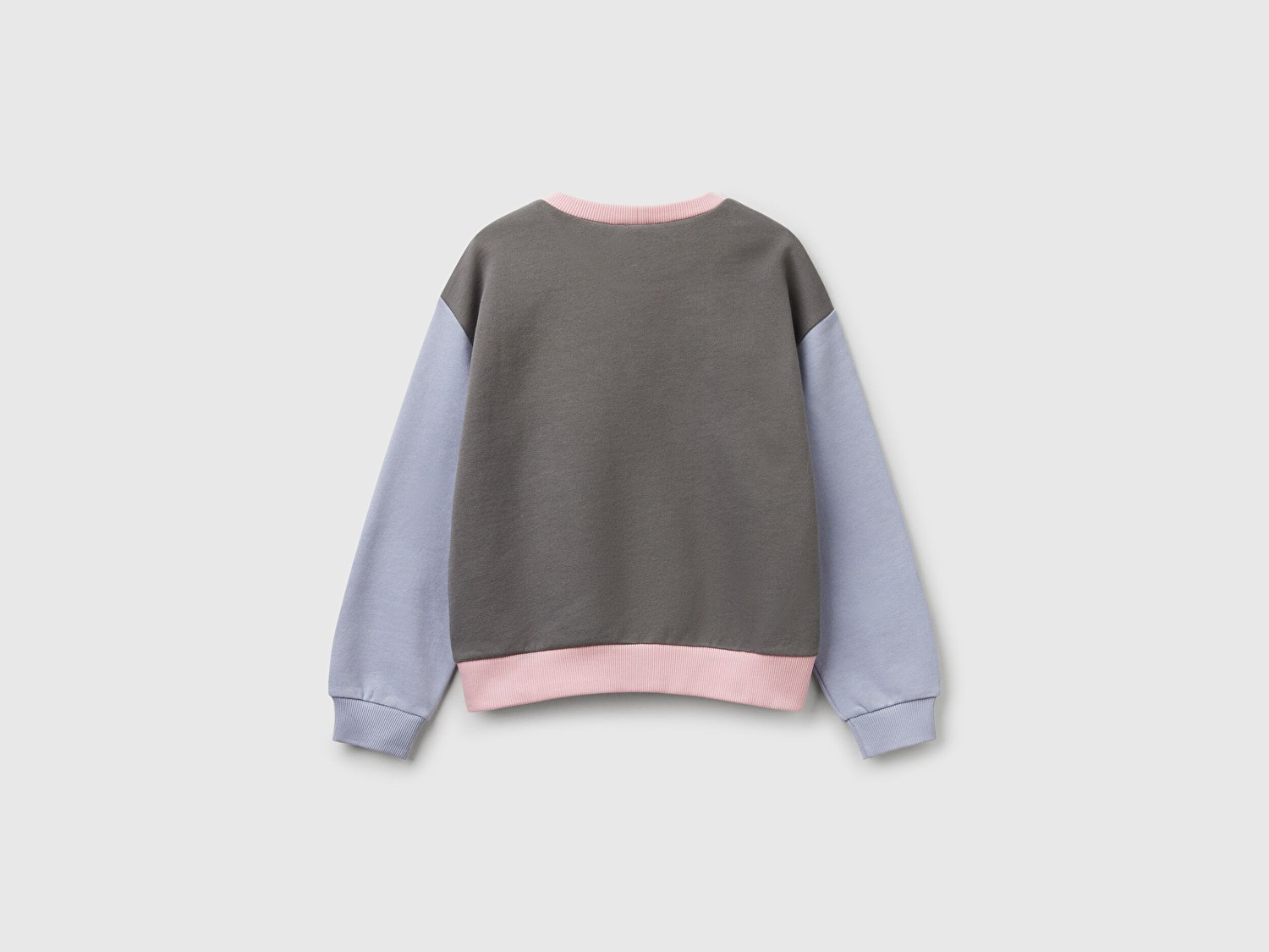 Benetton Kız Çocuk Pembe Mix Simli Benetton Logo Baskılı Bisiklet Yaka Sweatshirt
