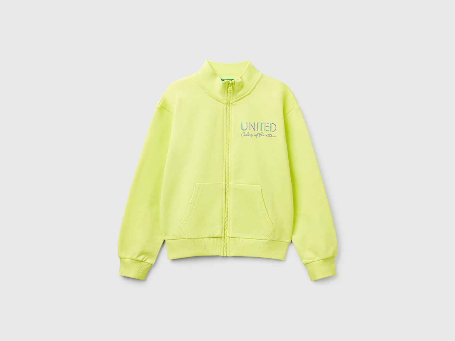 Benetton Kız Çocuk Sarı Simli Benetton Logo İşlemeli Fermuarlı Sweatshirt
