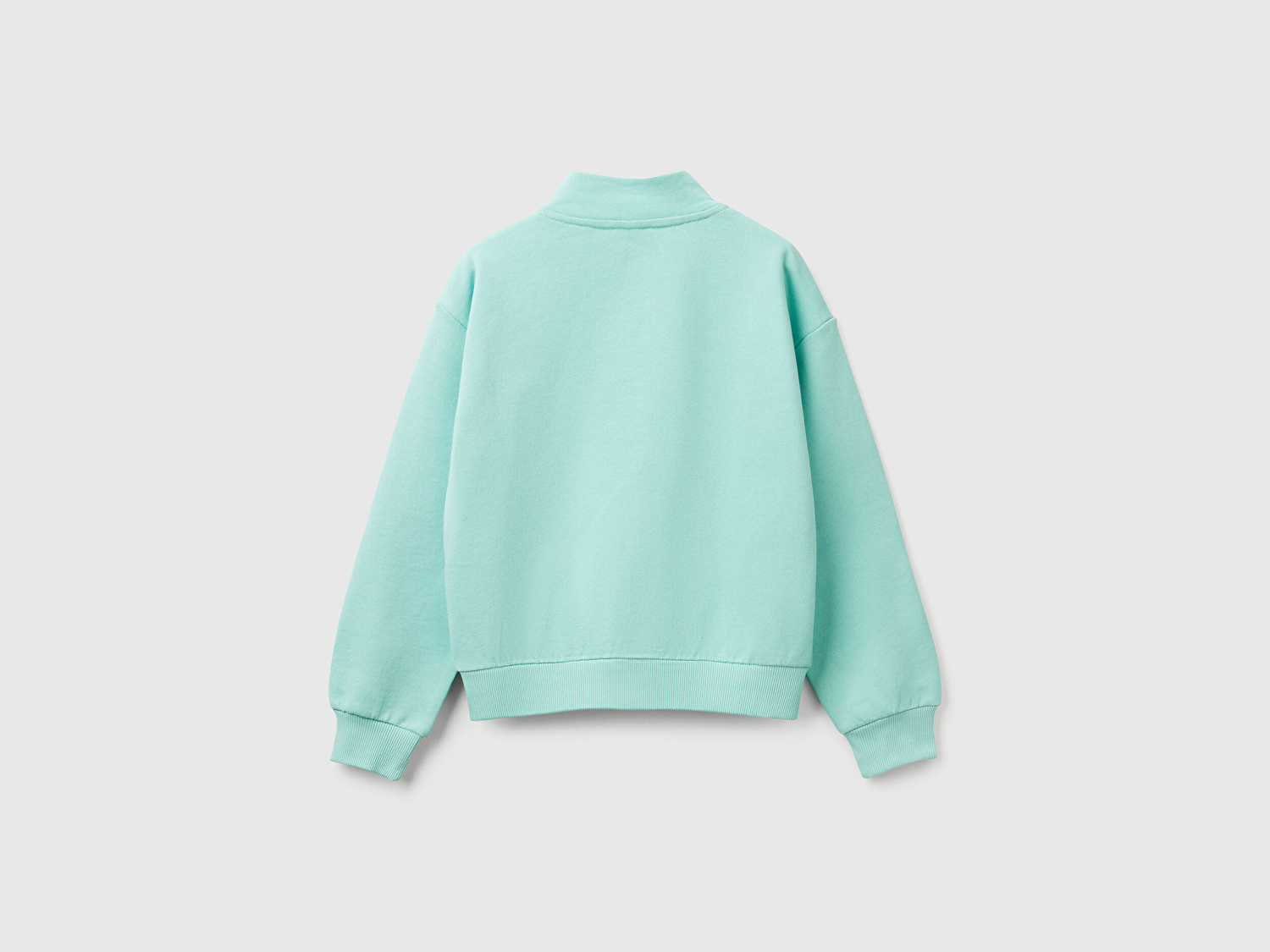 Benetton Kız Çocuk Su Yeşili Simli Benetton Logo İşlemeli Fermuarlı Sweatshirt