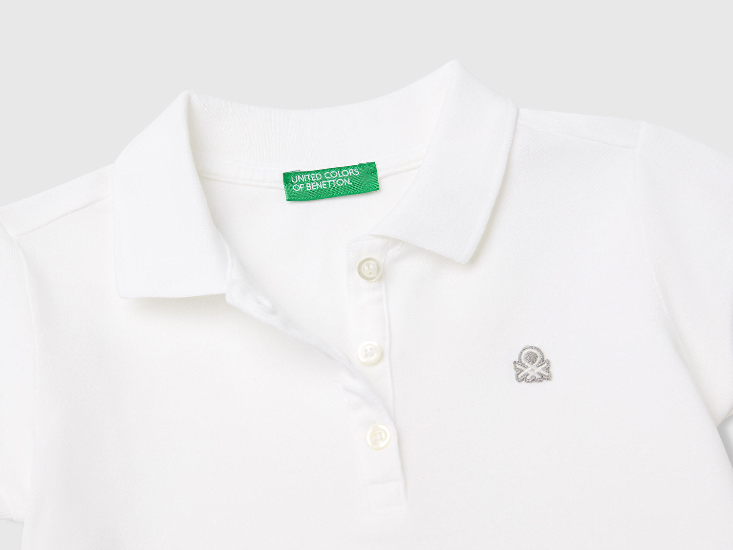 Benetton Kız Bebek Beyaz Logolu Pike Polo T-Shirt