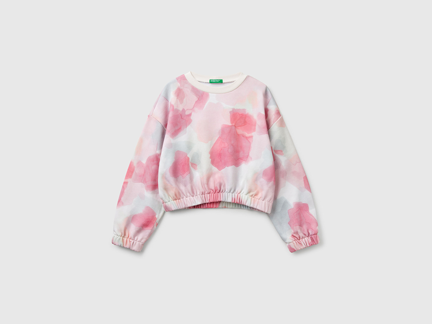 Benetton Kız Çocuk Pembe Mix Tamamı Desenli Logo Etiketli Ribanalı Sweatshirt