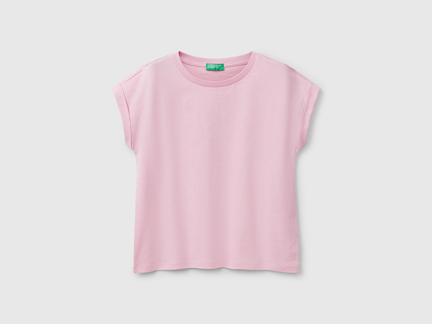 Benetton Kız Çocuk Pembe Parlak Baskılı Düşük Omuz T-Shirt