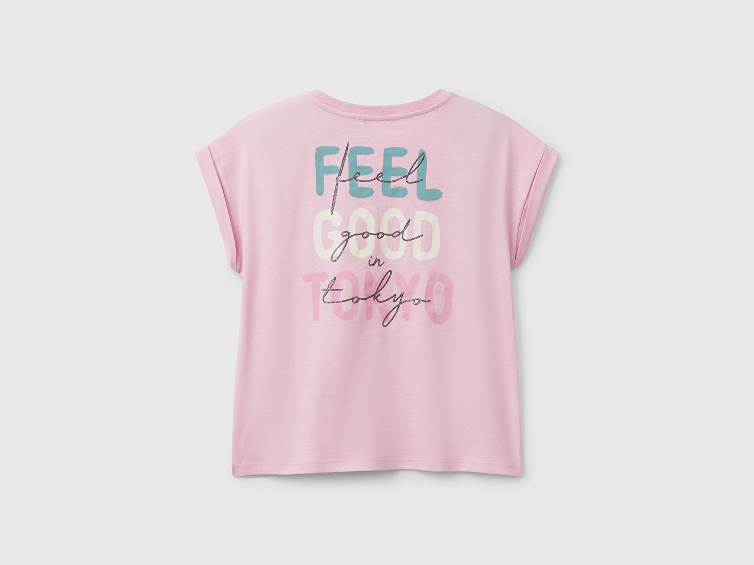 Benetton Kız Çocuk Pembe Parlak Baskılı Düşük Omuz T-Shirt