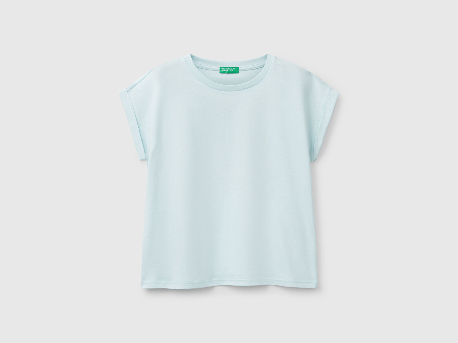 Benetton Kız Çocuk Su Yeşili Parlak Baskılı Düşük Omuz T-Shirt