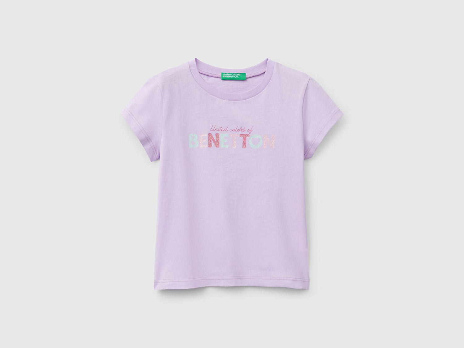 Benetton Kız Bebek Lila Simli Benetton Logo Baskılı T-Shirt