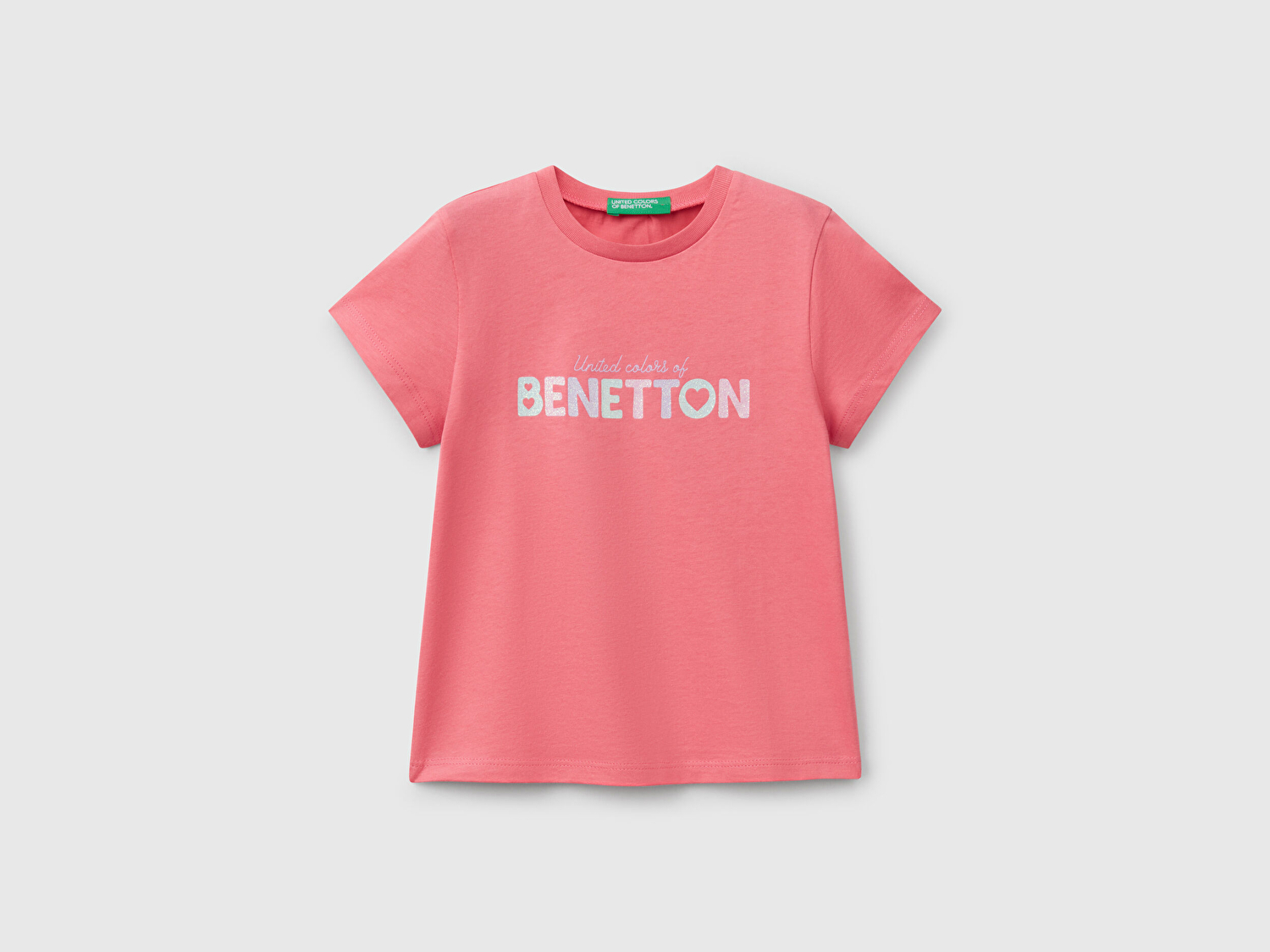 Benetton Kız Bebek Fuşya Simli Benetton Logo Baskılı T-Shirt