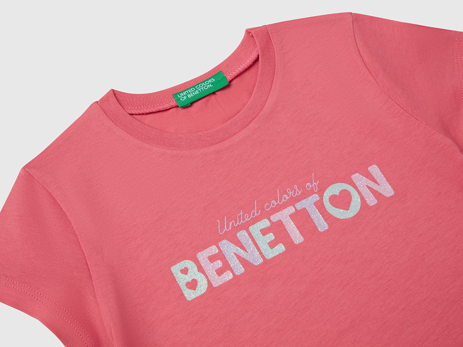 Benetton Kız Bebek Fuşya Simli Benetton Logo Baskılı T-Shirt