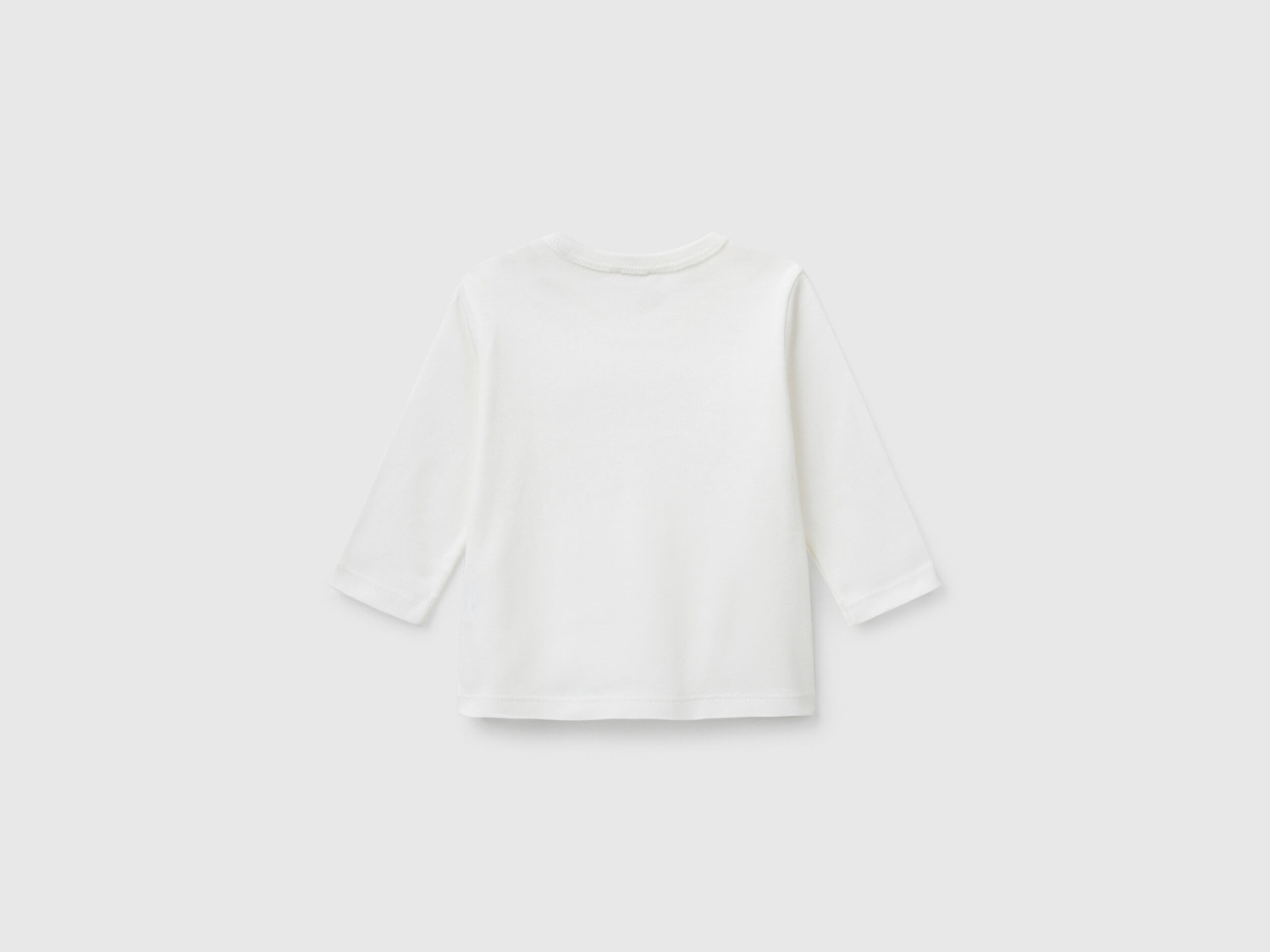 Benetton Bebek Beyaz Logo Baskılı Omzu Çıtçıt Düğmeli Uzun Kollu T-Shirt
