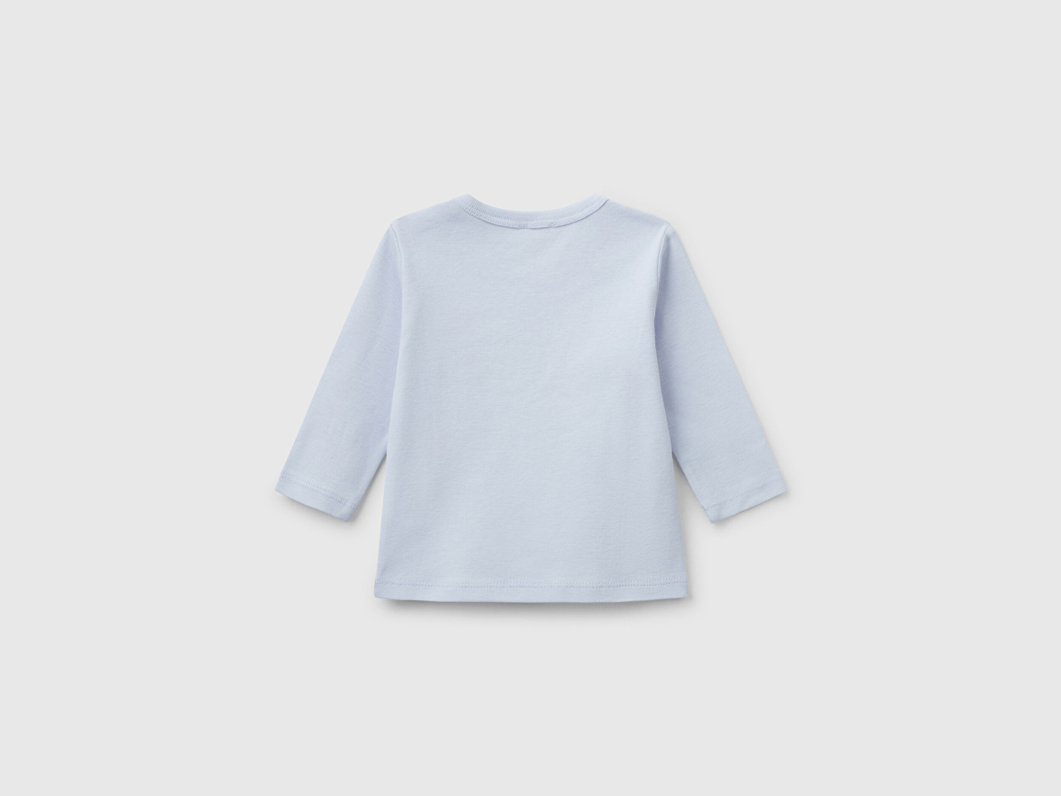 Benetton Bebek Toz Mavi Logo Baskılı Omzu Çıtçıt Düğmeli Uzun Kollu T-Shirt
