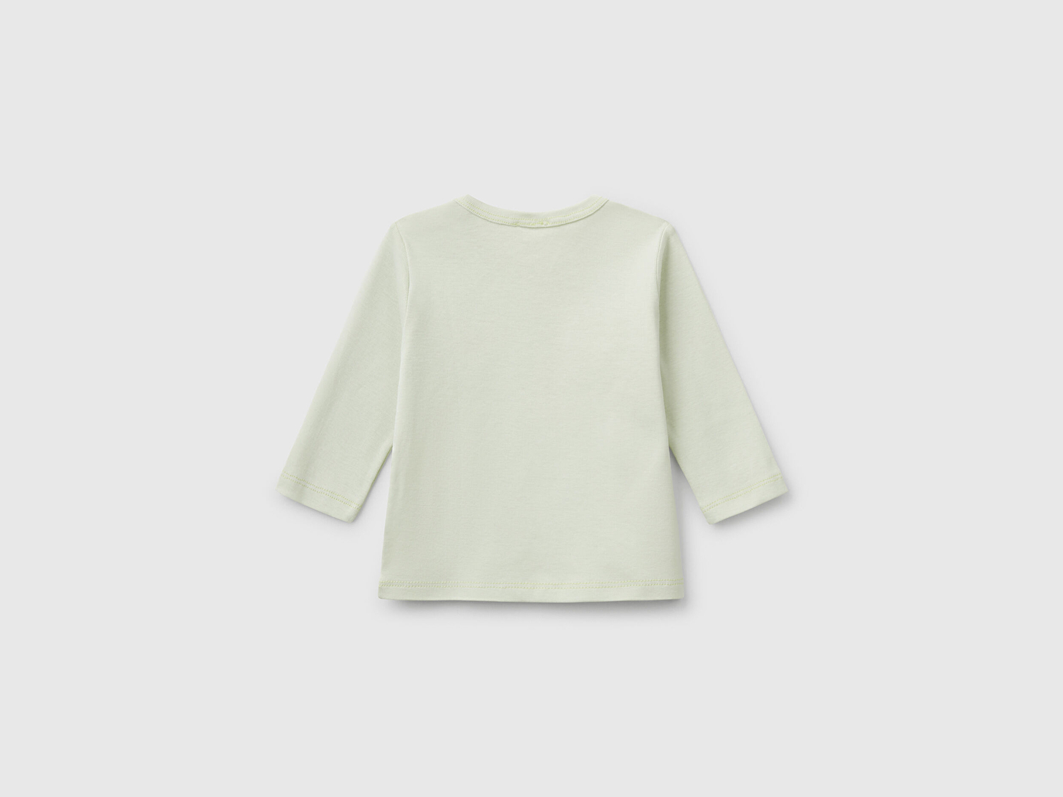 Benetton Bebek Su Yeşili Logo Baskılı Omzu Çıtçıt Düğmeli Uzun Kollu T-Shirt
