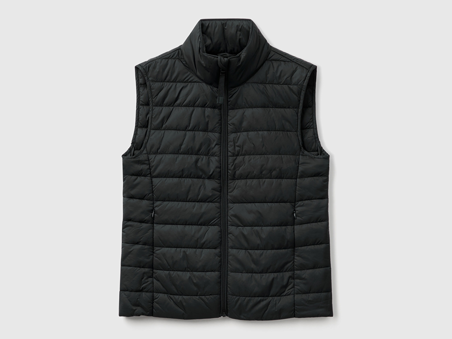 Benetton Kadın Siyah Polyester Dolgulu Fermuarlı Slim Fit Pufa Yelek