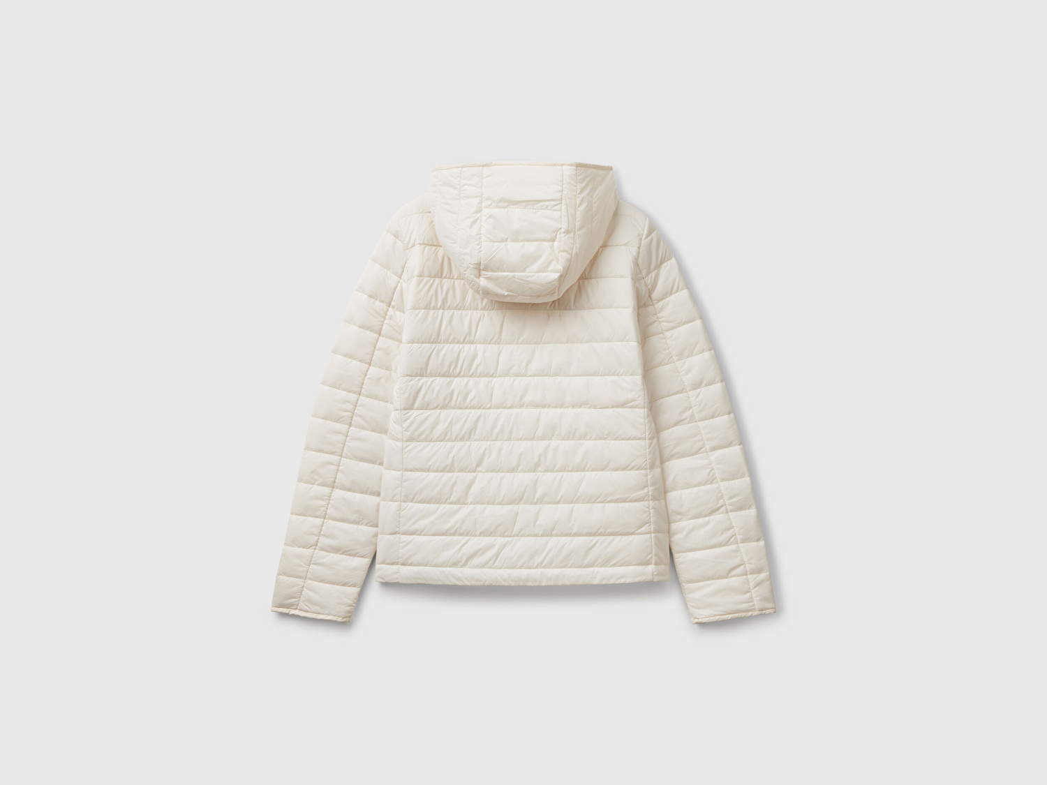 Benetton Kadın Krem Polyester Dolgulu Feramuarlı Kapüşonlu Slim Fit Puffer Mont
