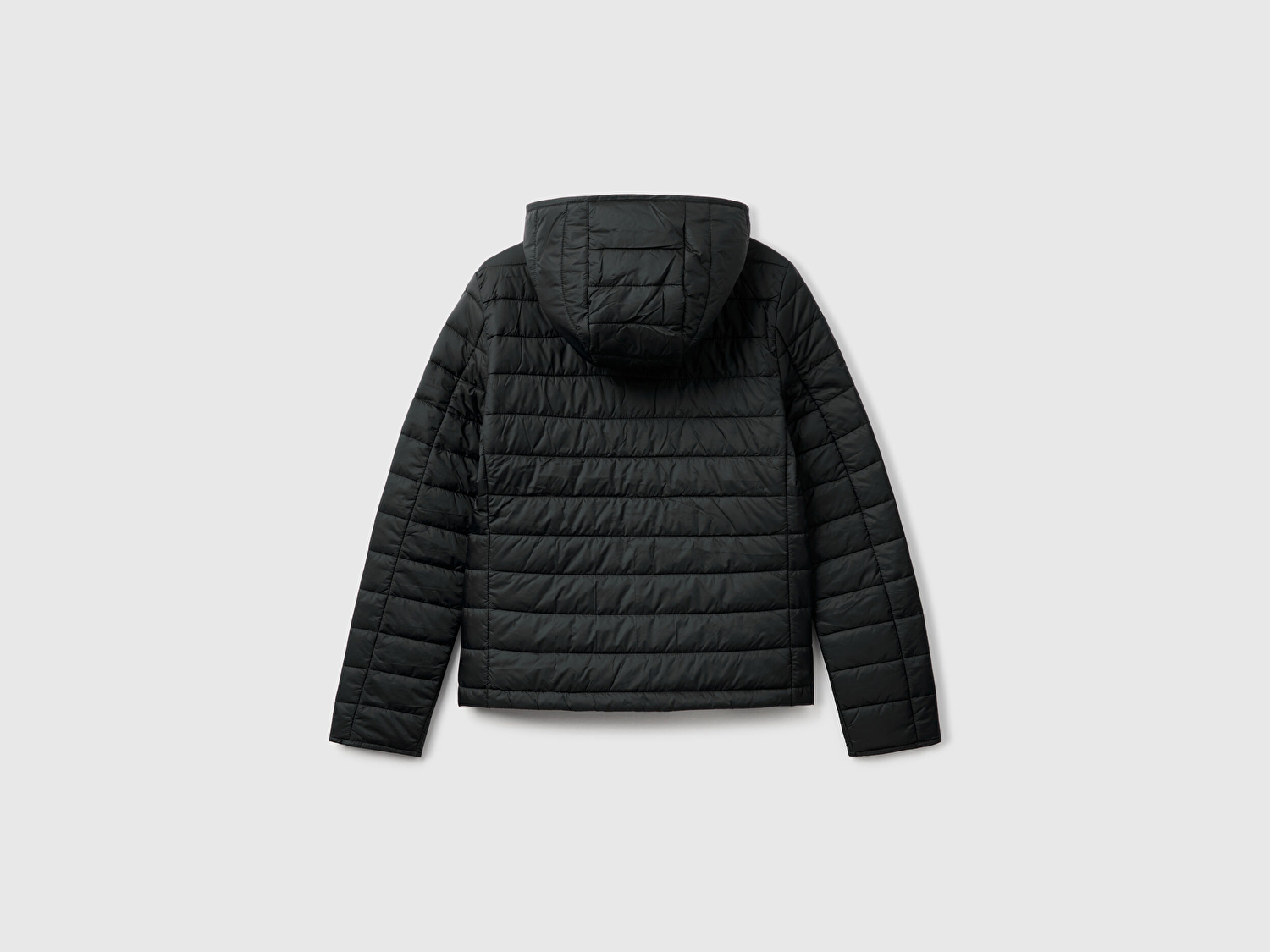 Benetton Kadın Siyah Polyester Dolgulu Feramuarlı Kapüşonlu Slim Fit Puffer Mont