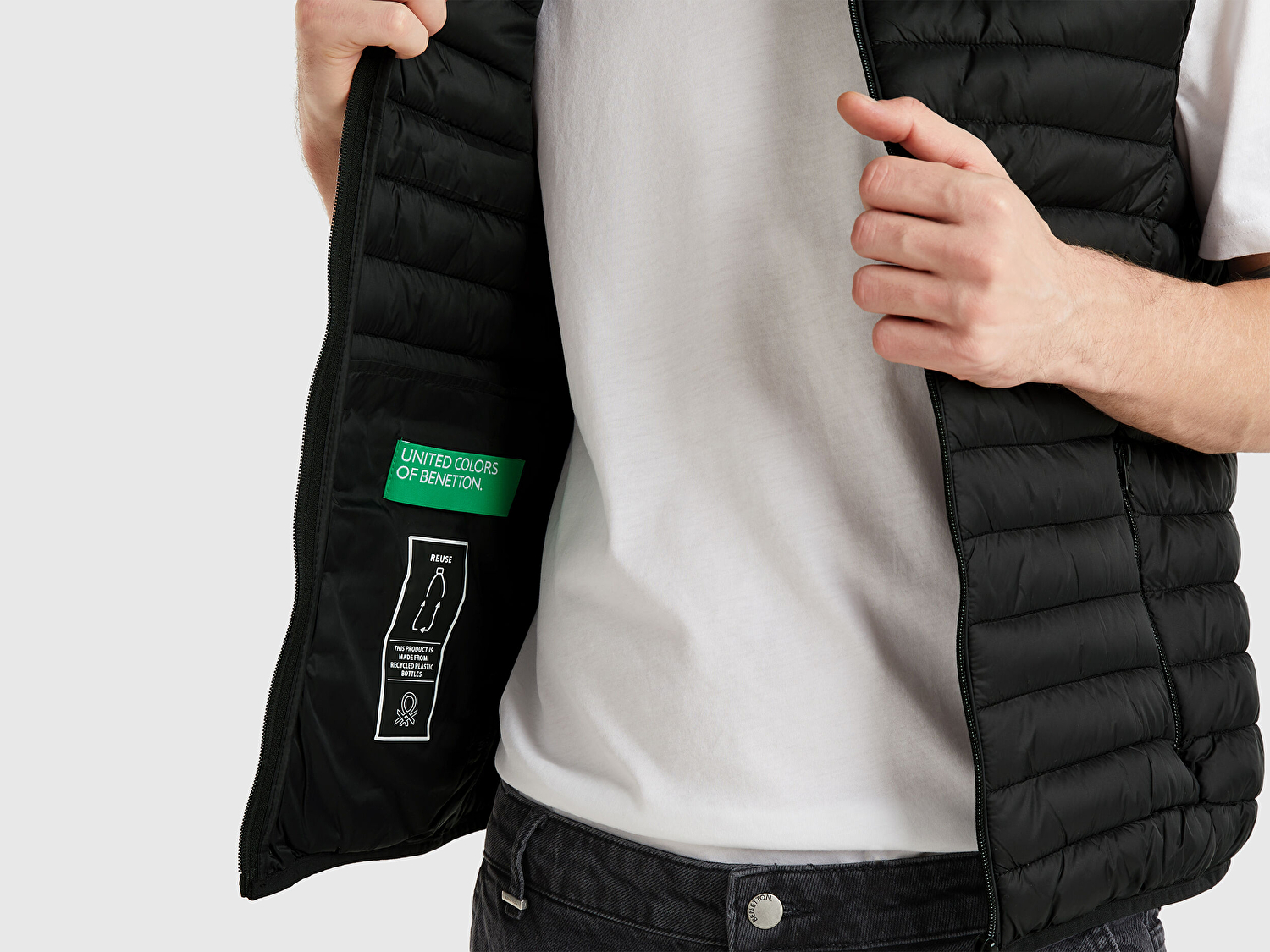 Erkek Siyah Polyester Dolgulu Regular Fit Yelek