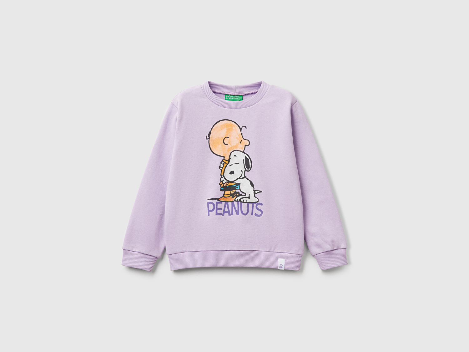 Benetton Kız Bebek Lila Peanuts Baskılı Logo Etiketli Bisiklet Yaka Sweatshirt