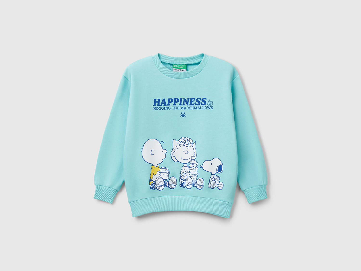 Benetton Erkek Bebek Su Yeşili Peanuts Baskılı Logo Etiketli Bisiklet Yaka Sweatshirt