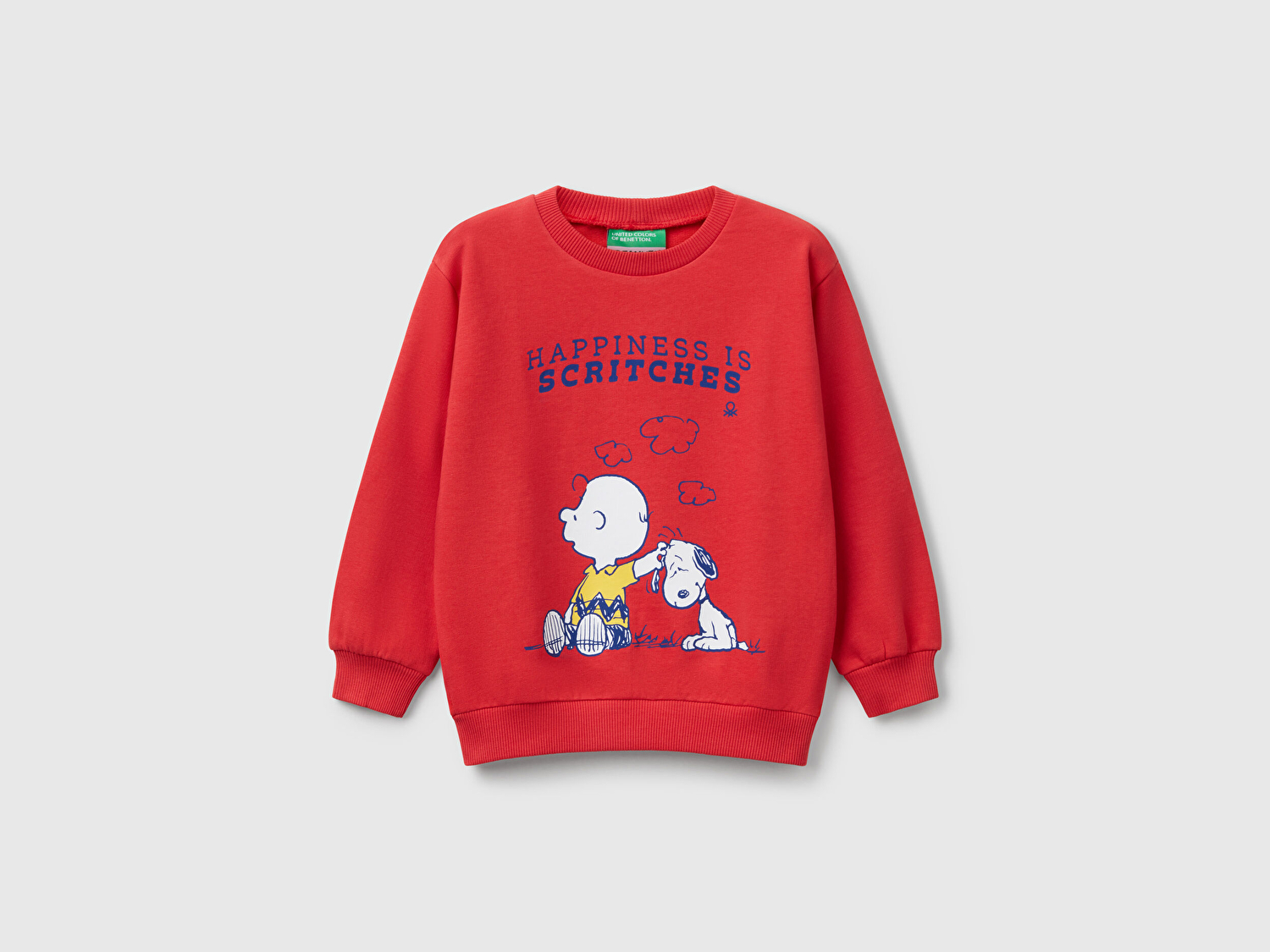 Benetton Erkek Bebek Kırmızı Peanuts Baskılı Logo Etiketli Bisiklet Yaka Sweatshirt