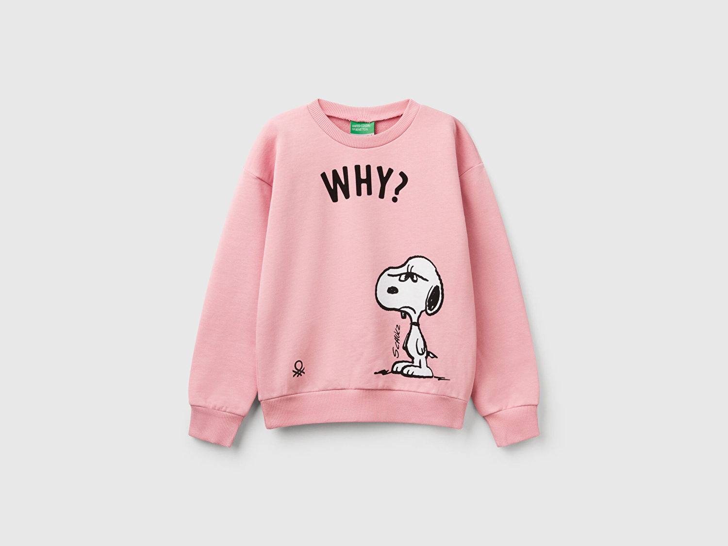 Benetton Kız Çocuk Pembe Peanuts Baskılı Logo Etiketli Bisiklet Yaka Sweatshirt