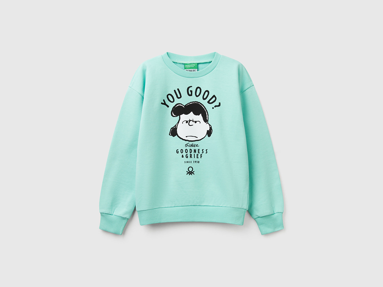 Benetton Kız Çocuk Su Yeşili Peanuts Baskılı Logo Etiketli Bisiklet Yaka Sweatshirt