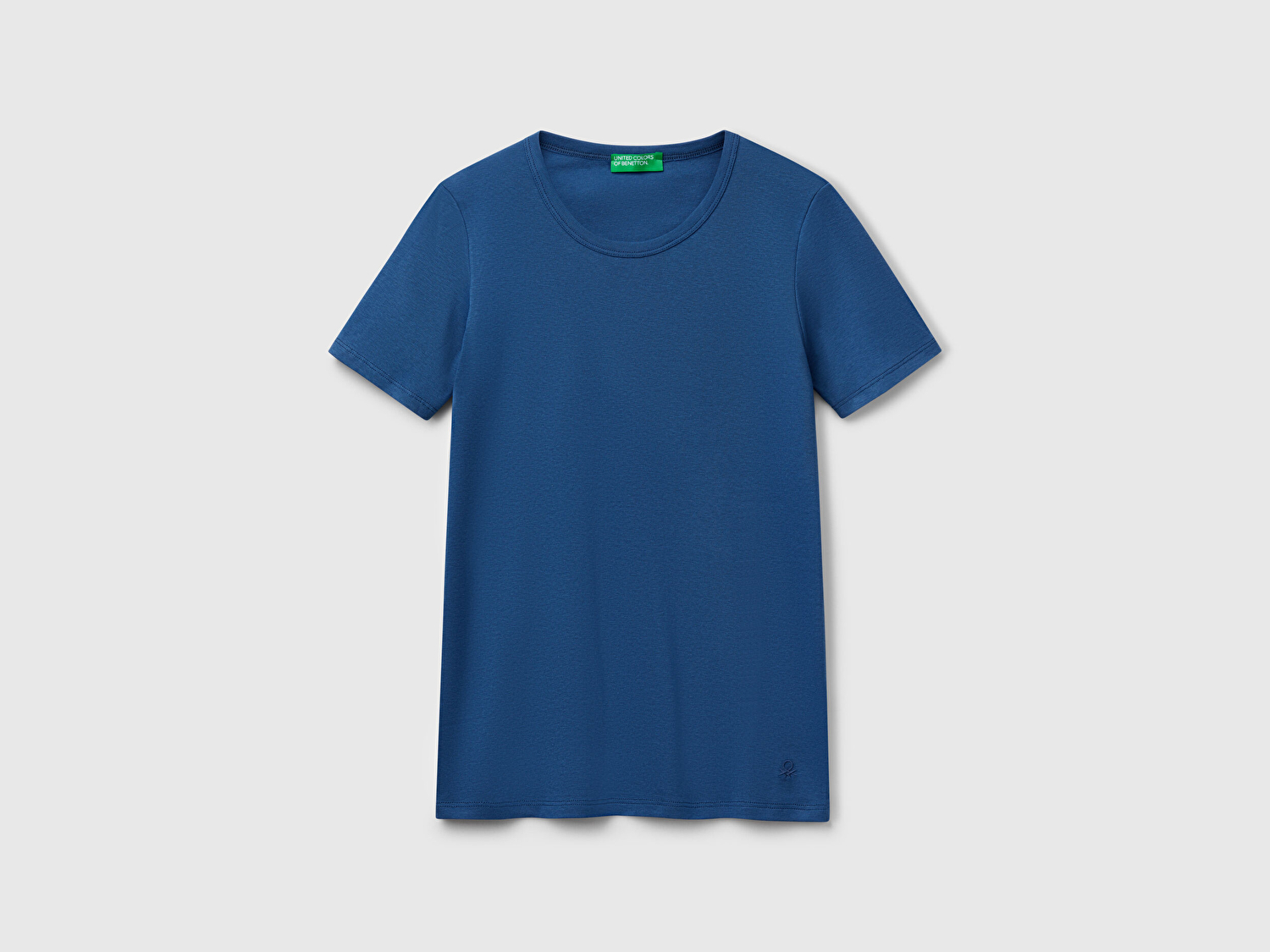 Benetton Kadın İndigo Mavisi %100 Koton Basic Kısa Kollu Bisiklet Yaka T-Shirt