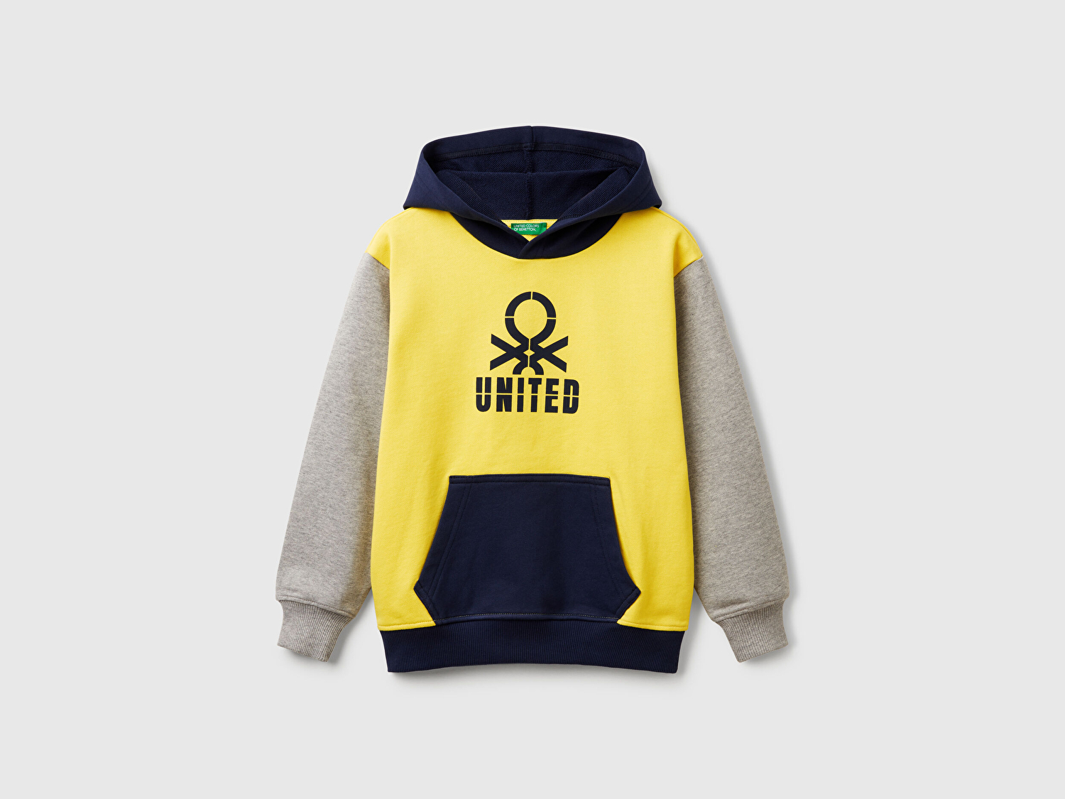 Benetton Erkek Çocuk Sarı Mix Benetton Logolu Kanguru Cepli Kapüşonlu Sweatshirt