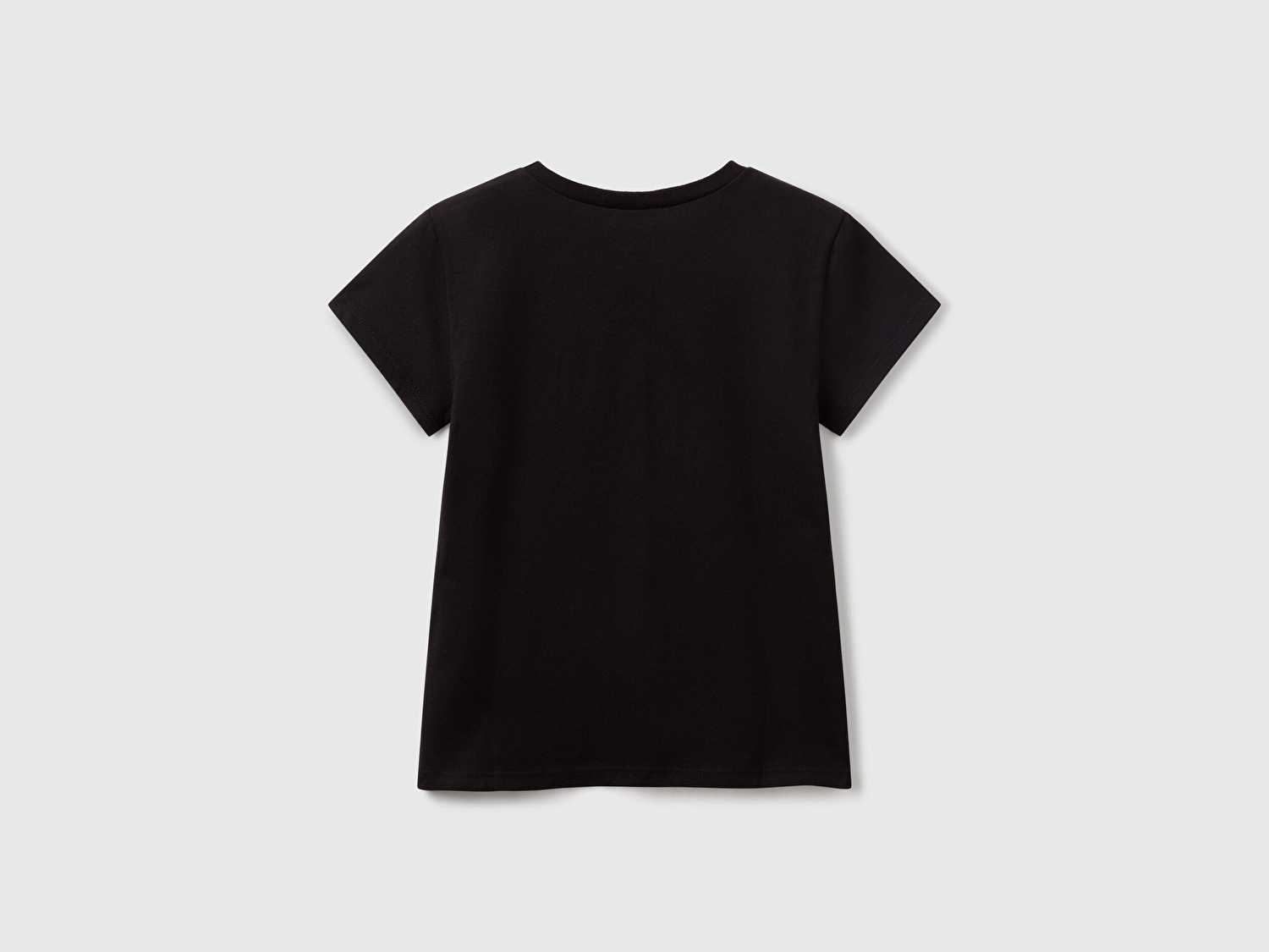 Benetton Kız Çocuk Siyah Simli Logo Baskılı T-Shirt