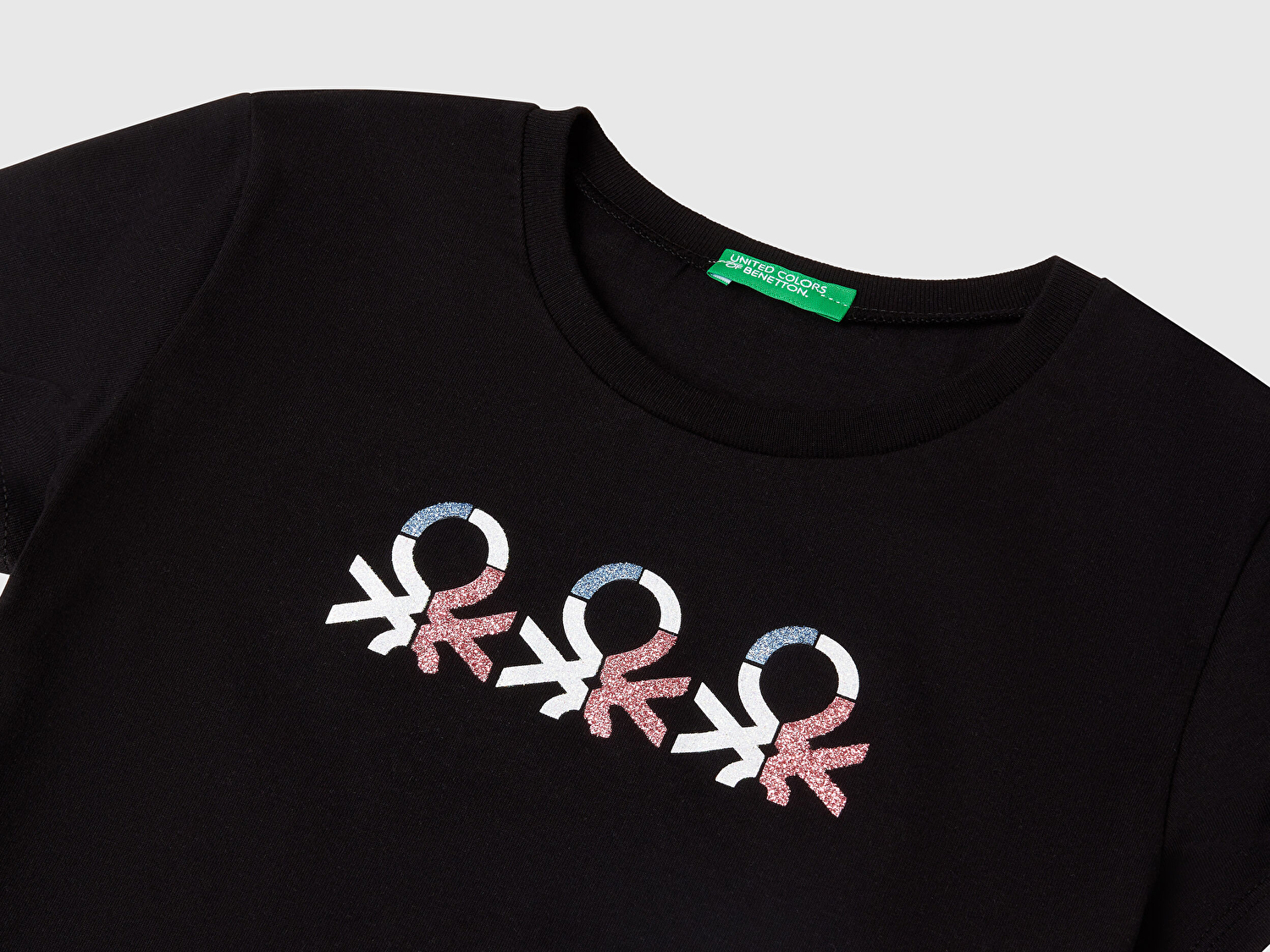 Benetton Kız Çocuk Siyah Simli Logo Baskılı T-Shirt
