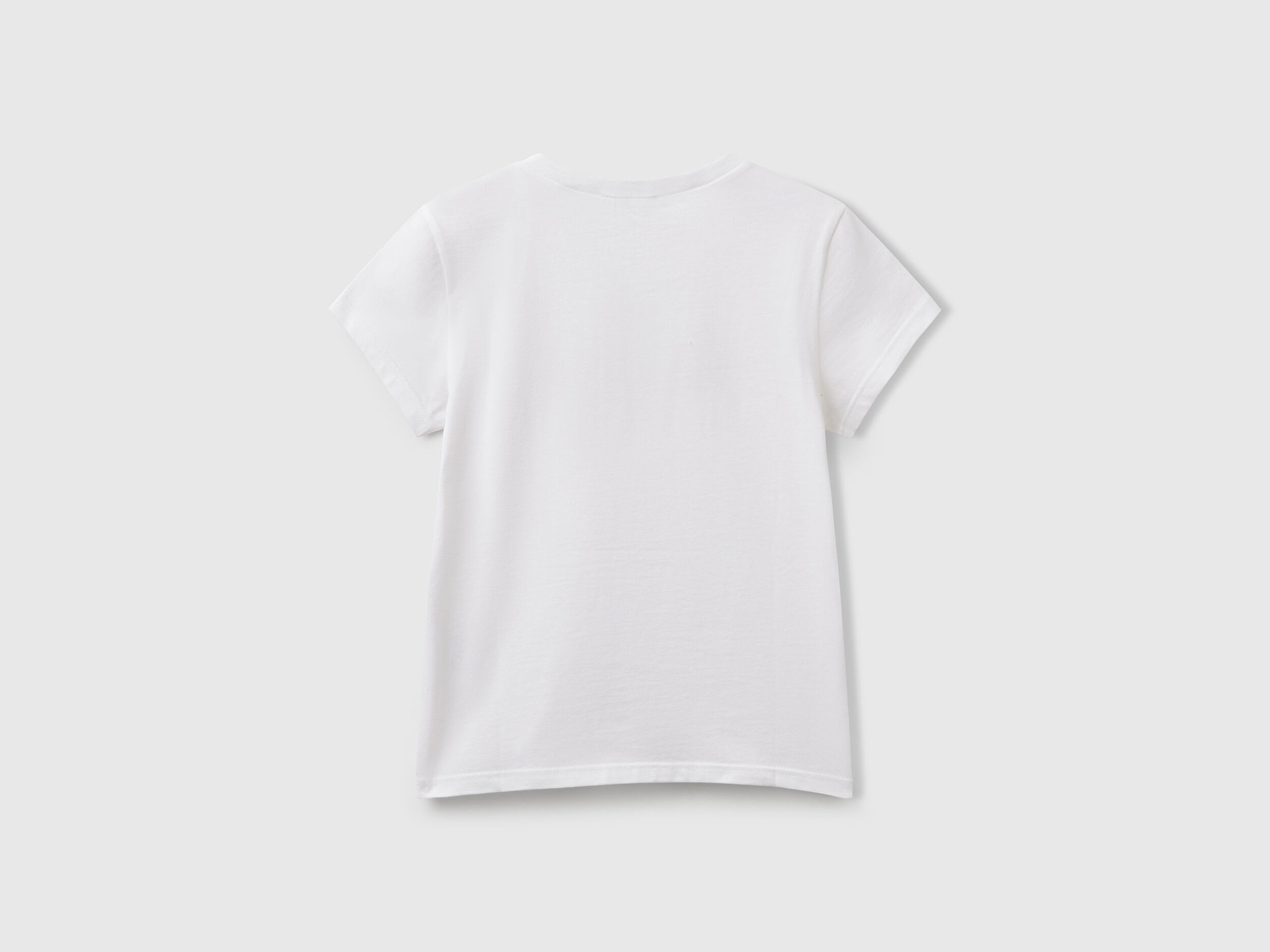 Benetton Kız Çocuk Beyaz Simli Logo Baskılı T-Shirt