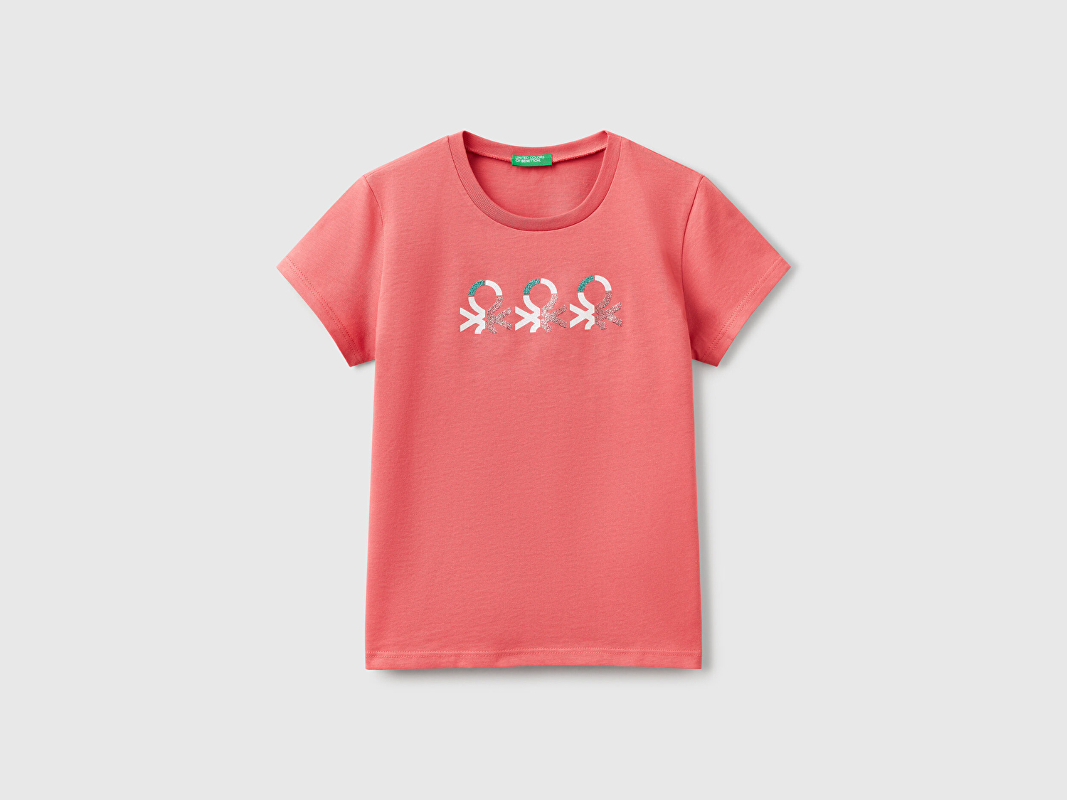 Benetton Kız Çocuk Fuşya Simli Logo Baskılı T-Shirt