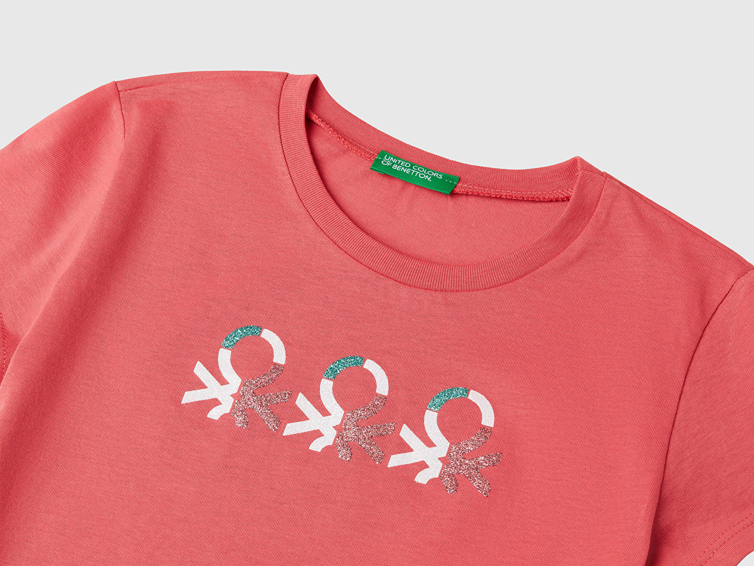 Benetton Kız Çocuk Fuşya Simli Logo Baskılı T-Shirt