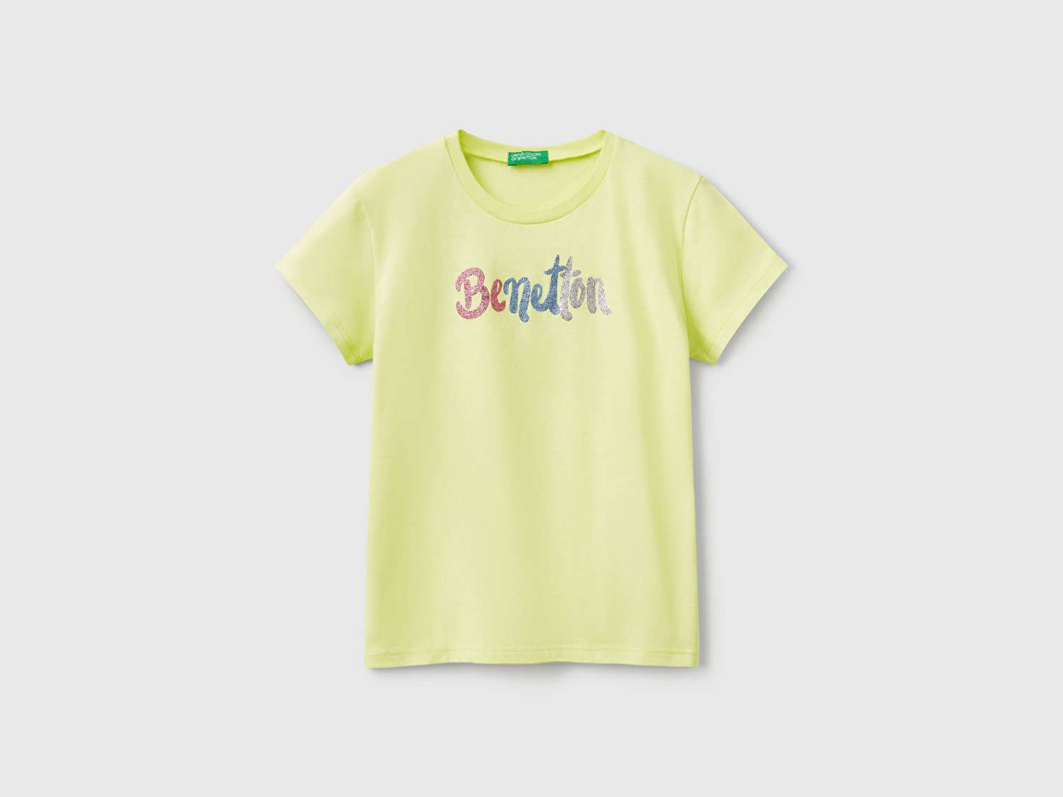 Benetton Kız Çocuk Sarı Simli Logo Baskılı T-Shirt